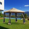 10 x 10 Ft Outdoor Gazebo with Taupe Brown Vented Canopy and Mesh Side Walls - Image 3