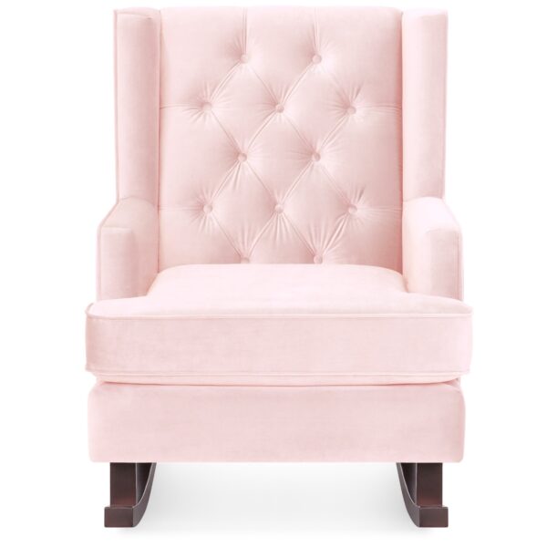 Pink Soft Tufted Upholstered Wingback Rocker Rocking Chair - Image 3