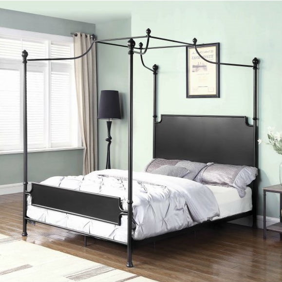 Queen size Dark Bronze Metal Canopy Bed Frame with Headboard and Footboard - Image 3
