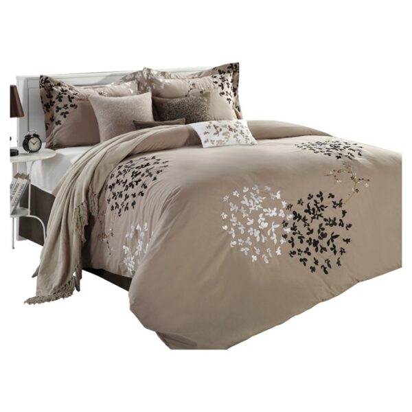 Queen size 8-Piece Comforter Set in Light Brown Black Tan White - Image 2