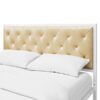 Queen size Contemporary White Metal Platform Bed with Champagne Button Tufted Headboard - Image 3