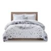 Queen size 8-piece White Grey Floral Pattern Microfiber Comforter Set - Image 2