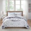 Queen size 8-piece White Grey Floral Pattern Microfiber Comforter Set - Image 3