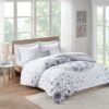 Queen size 8-piece White Grey Floral Pattern Microfiber Comforter Set - Image 4