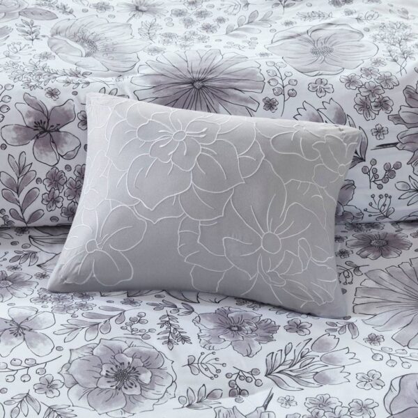 Queen size 8-piece White Grey Floral Pattern Microfiber Comforter Set - Image 5