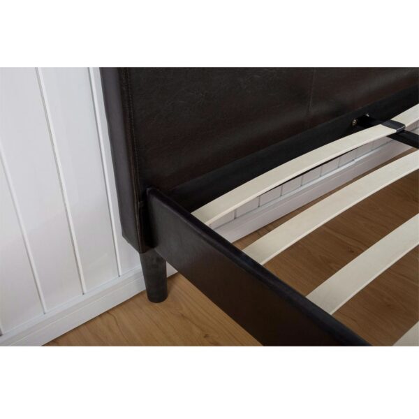 Queen Modern Platform Bed with Dark Brown Upholstered Faux Leather Headboard - Image 2