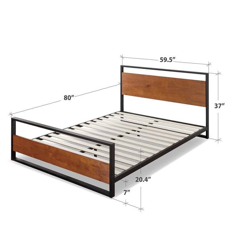 Queen size Modern Metal Wood Platform Bed Frame with Headboard and Footboard - Image 5