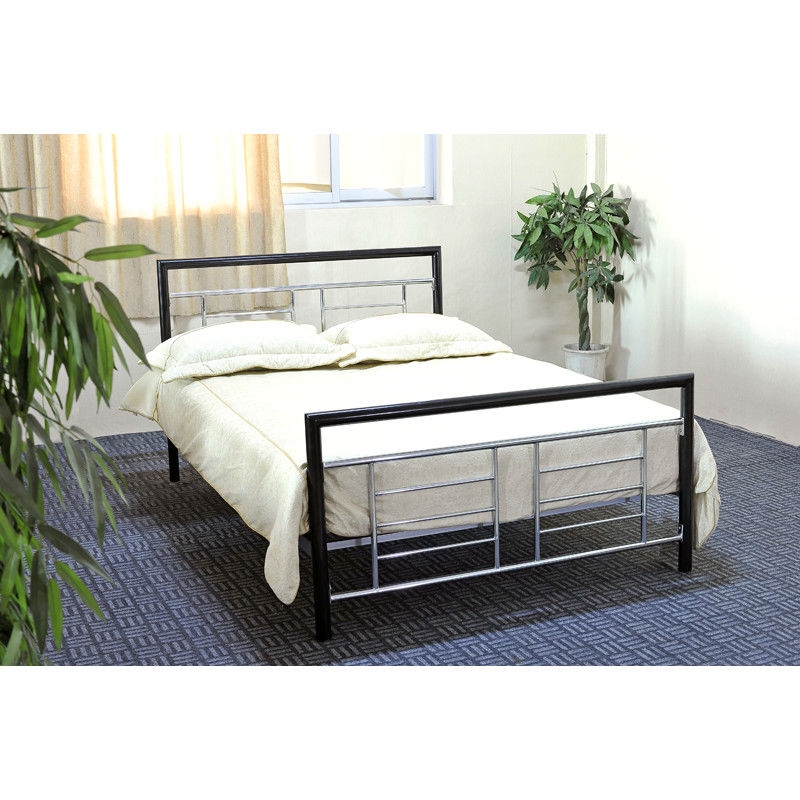Queen size Metal Platform Bed with Headboard and Footboard in Black Silver Finish - Image 2