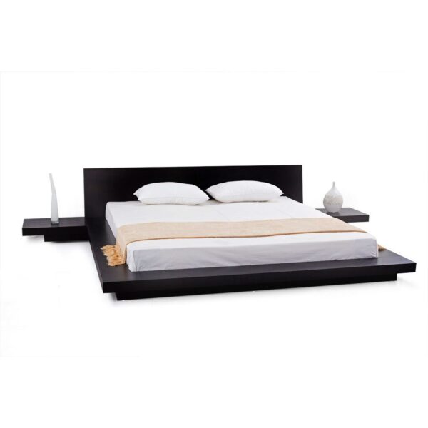 Queen Modern Platform Bed w/ Headboard and 2 Nightstands in Espresso - Image 3