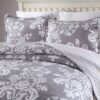 Queen 3-Piece Cotton Quilt Bedspread Set with Grey White Floral Pattern - Image 2
