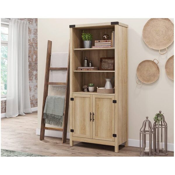 FarmHome Oak 3 Adjustable Shelves Entryway Bookcase Storage Cabinet - Image 2