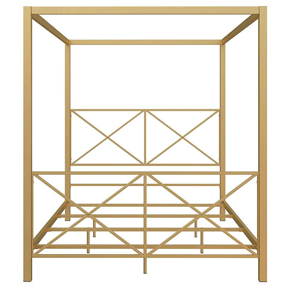 Queen size Modern Gold Metal Canopy Bed Frame with Headboard and Footboard - Image 4