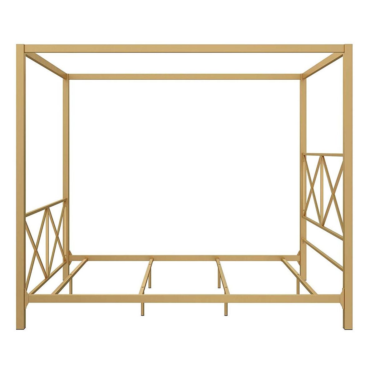 Queen size Modern Gold Metal Canopy Bed Frame with Headboard and Footboard - Image 5