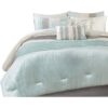 Queen Size 7 Piece Bed In A Bag Comforter Set Faux Silk Blue Stripes - Image 2