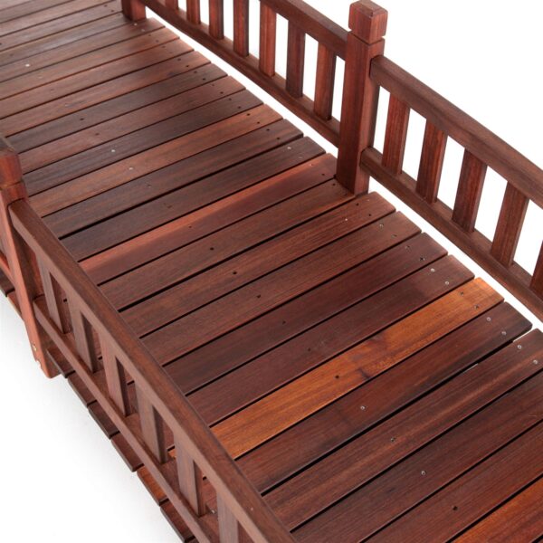 Durable 8-Ft Garden Bridge with Hand Rails in Red Shorea Wood Outdoor - Image 2