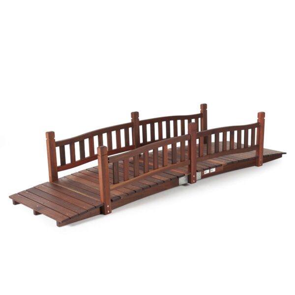 Durable 8-Ft Garden Bridge with Hand Rails in Red Shorea Wood Outdoor - Image 4