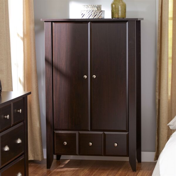 Bedroom Wardrobe Armoire Cabinet in Dark Brown Mocha Wood Finish - Image 2