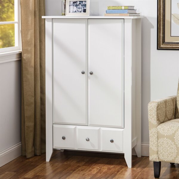 Classic Bedroom Armoire Wardrobe Cabinet in Soft White Wood Finish - Image 2