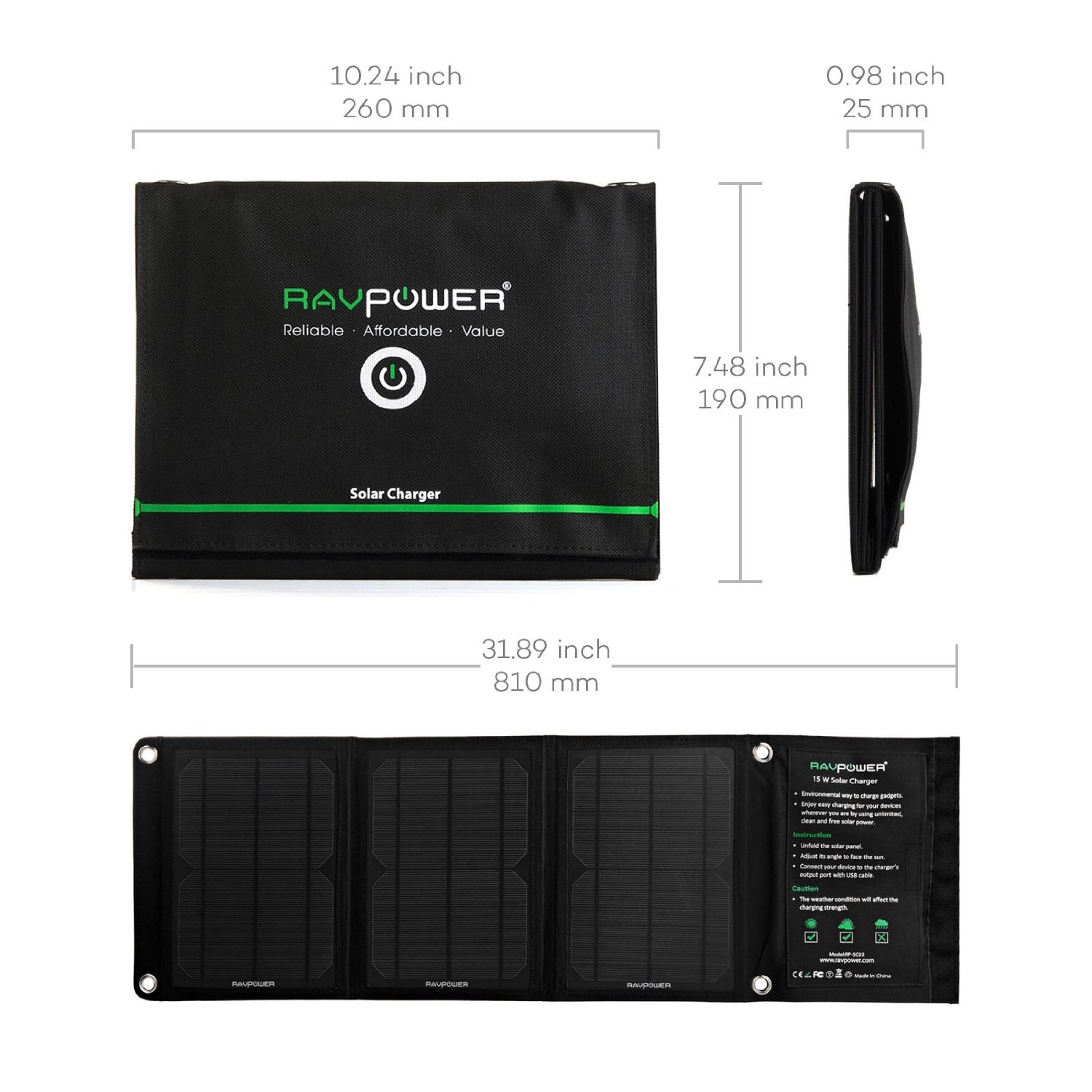 15-Watt Portable Folding Solar Panel Battery Charger for Phones Tables USB - Image 2