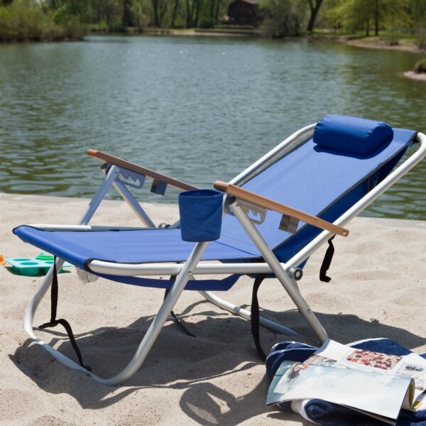 Royal Blue Beach Chair Recliner with Backpack Carrying Straps - Image 2