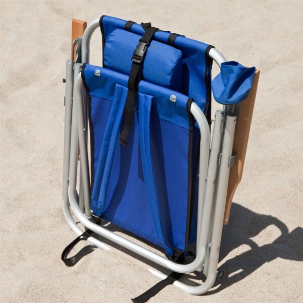 Royal Blue Beach Chair Recliner with Backpack Carrying Straps - Image 3
