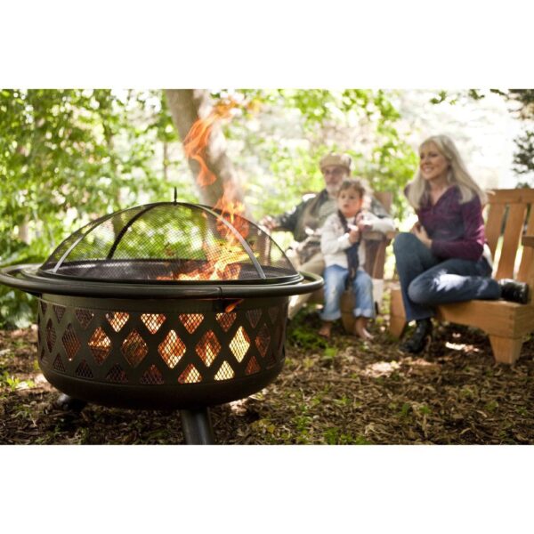 36-inch Bronze Fire Pit with Grill Grate Spark Screen Cover - Image 3