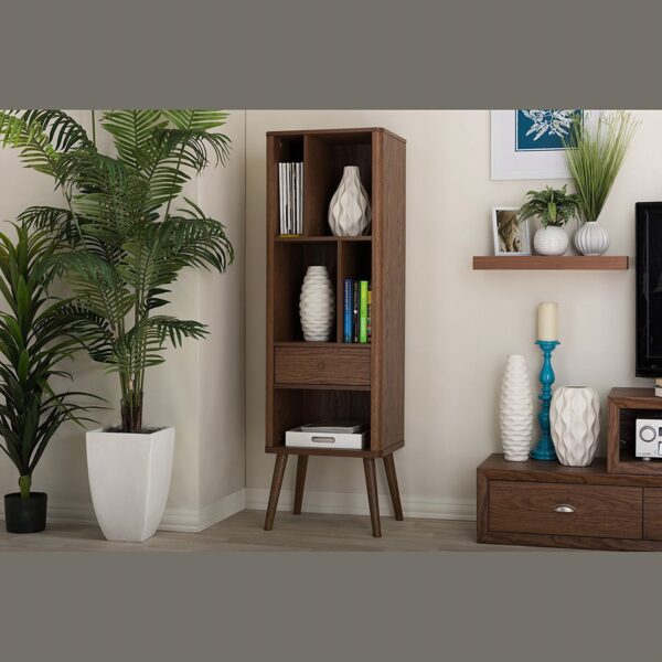 Mid-Century Modern Bookcase Display Shelf in Walnut Wood Finish - Image 2