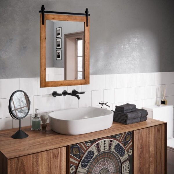 30 x 22 Inch Rustic FarmHouse Wall Mounted Bathroom Mirror - Image 2