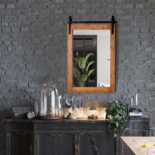 30 x 22 Inch Rustic FarmHouse Wall Mounted Bathroom Mirror - Image 3