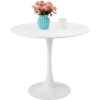 White Mid-Century Modern 31-inch Round Dining Table with Pedestal Base