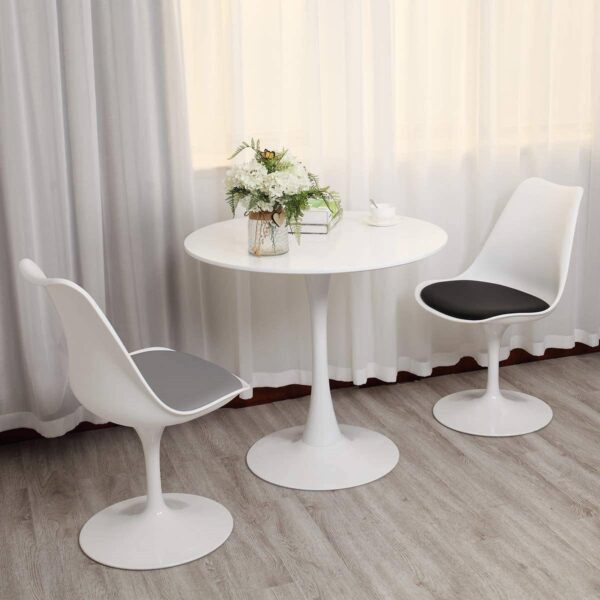 White Mid-Century Modern 31-inch Round Dining Table with Pedestal Base - Image 3