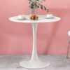 White Mid-Century Modern 31-inch Round Dining Table with Pedestal Base - Image 5