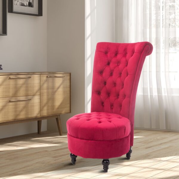 Red Tufted High Back Plush Velvet Upholstered Accent Low Profile Chair - Image 2