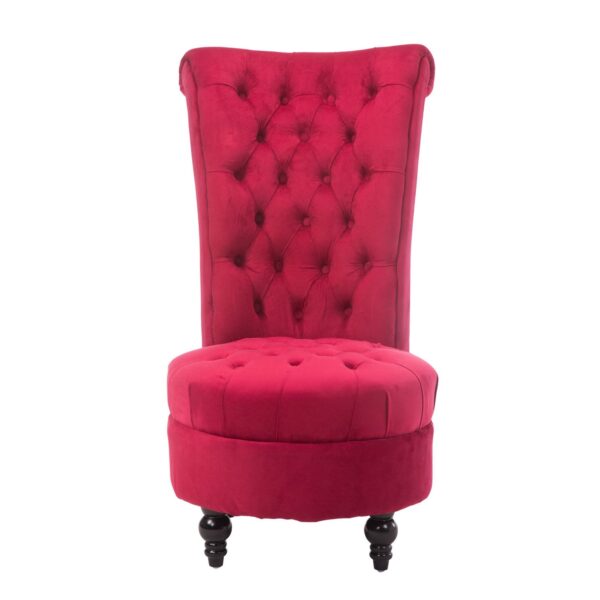 Red Tufted High Back Plush Velvet Upholstered Accent Low Profile Chair - Image 3