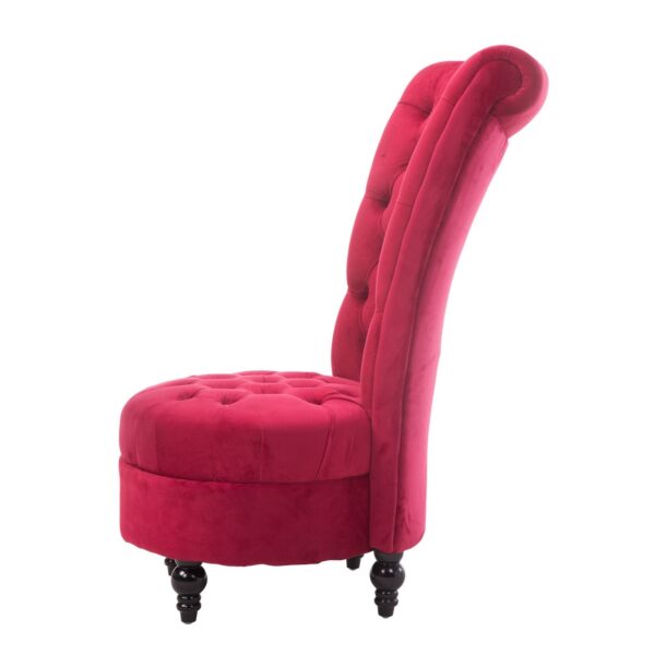 Red Tufted High Back Plush Velvet Upholstered Accent Low Profile Chair - Image 4