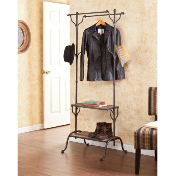 Rustic Entryway Hanger Bench Storage Hall Tree - Image 3