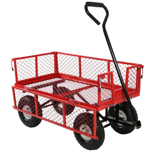 Heavy Duty Red Wheelbarrow Steel Log Garden Cart - Image 2