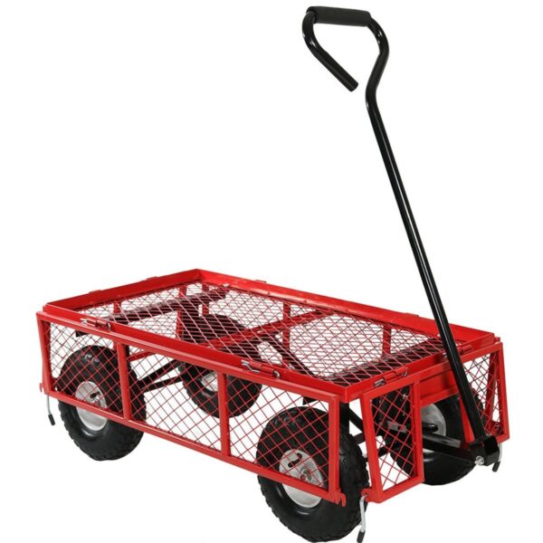Heavy Duty Red Wheelbarrow Steel Log Garden Cart - Image 3