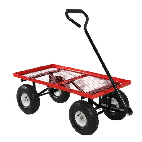 Heavy Duty Red Wheelbarrow Steel Log Garden Cart - Image 4