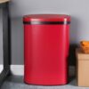 Red 13 Gallon Stainless Steel Motion Sensor Trash Can - Image 4
