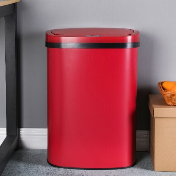 Red 13 Gallon Stainless Steel Motion Sensor Trash Can - Image 4