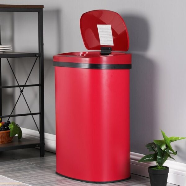 Red 13 Gallon Stainless Steel Motion Sensor Trash Can - Image 5