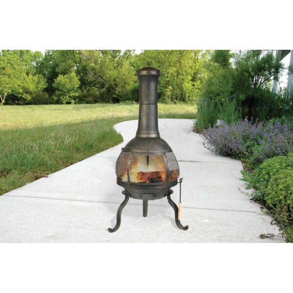 Rustic Outdoor Steel Cast Iron Chimenea Wood Fire Pit - Image 4