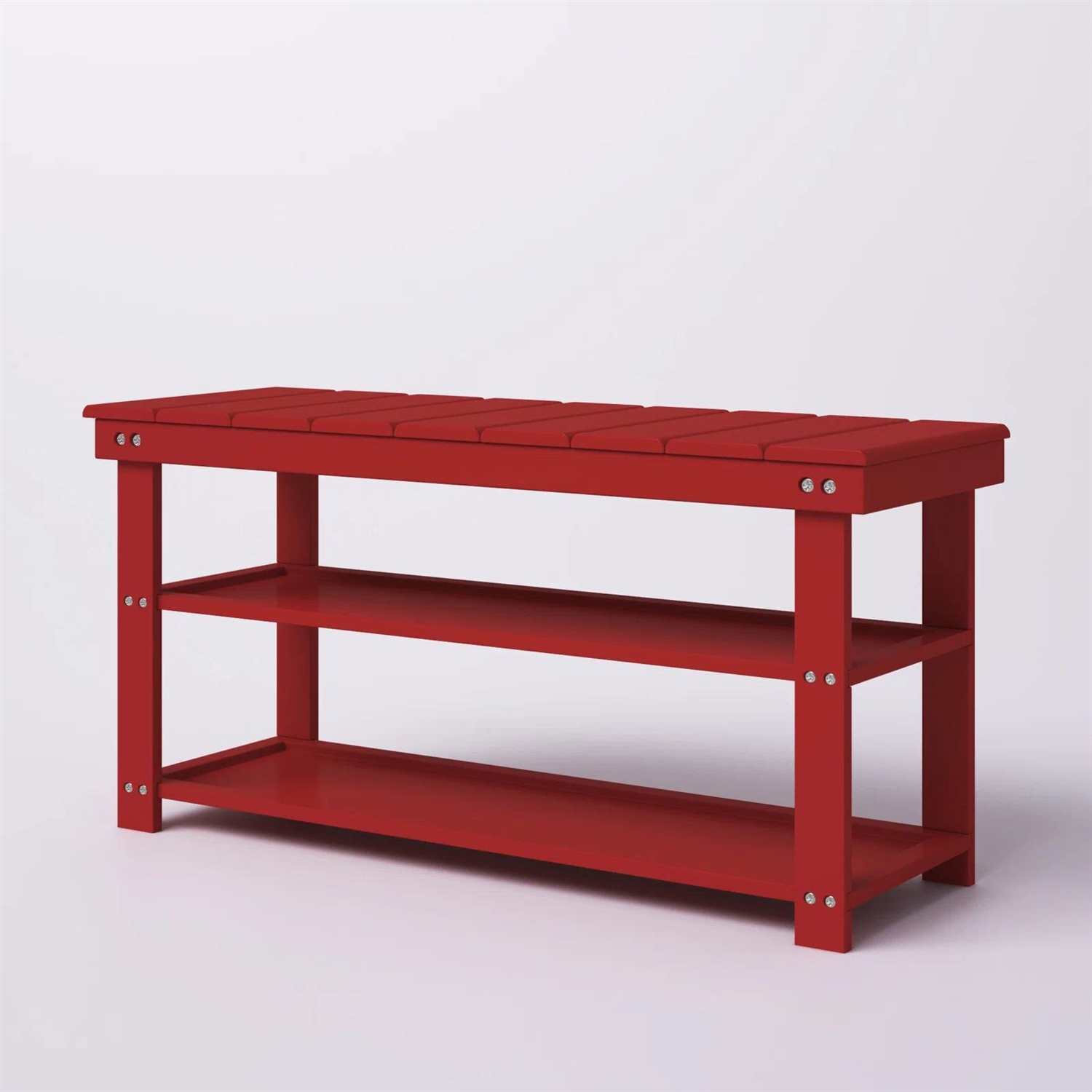 Red Wooden 2-Shelf Shoe Rack Storage Bench for Entryway or Closet - Image 2