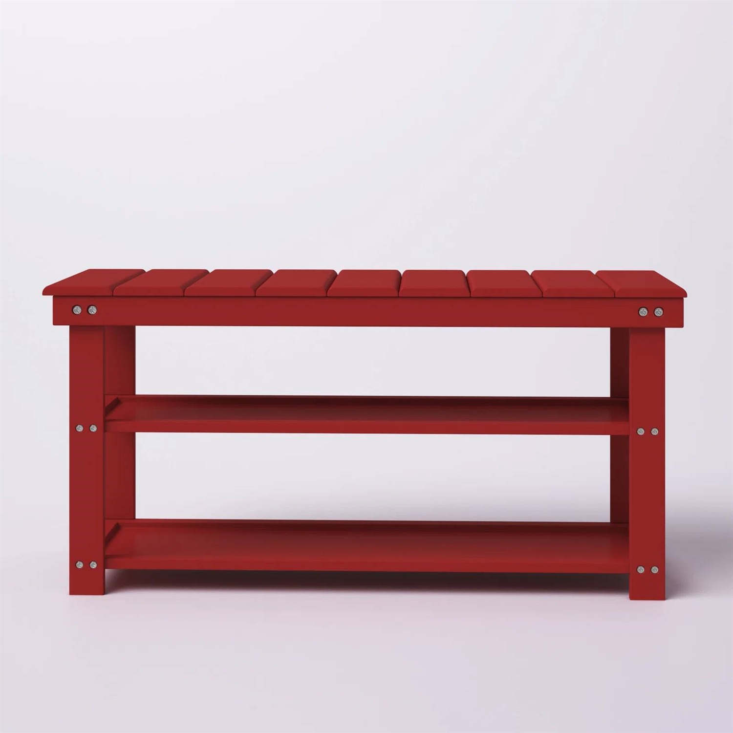 Red Wooden 2-Shelf Shoe Rack Storage Bench for Entryway or Closet - Image 3