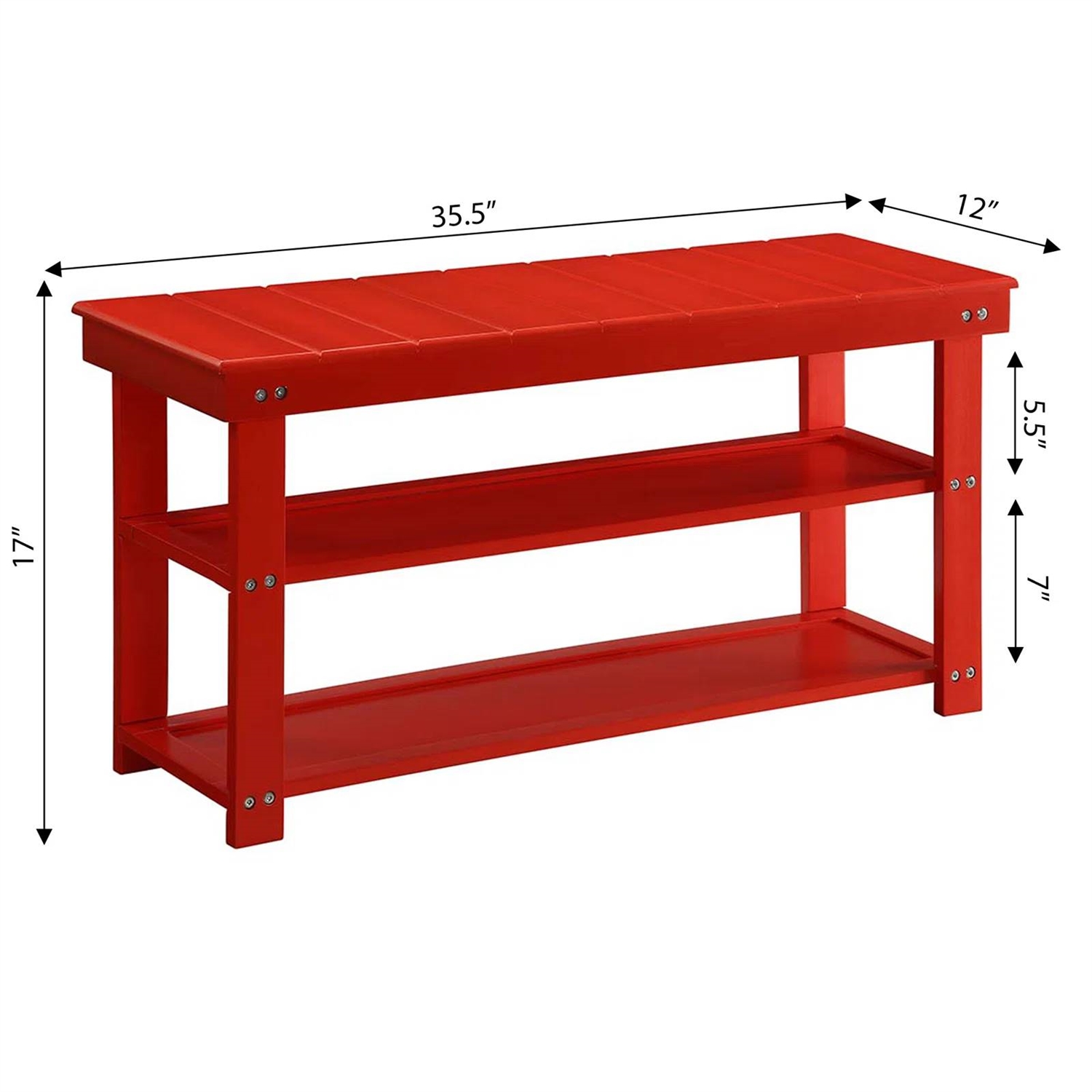 Red Wooden 2-Shelf Shoe Rack Storage Bench for Entryway or Closet - Image 5