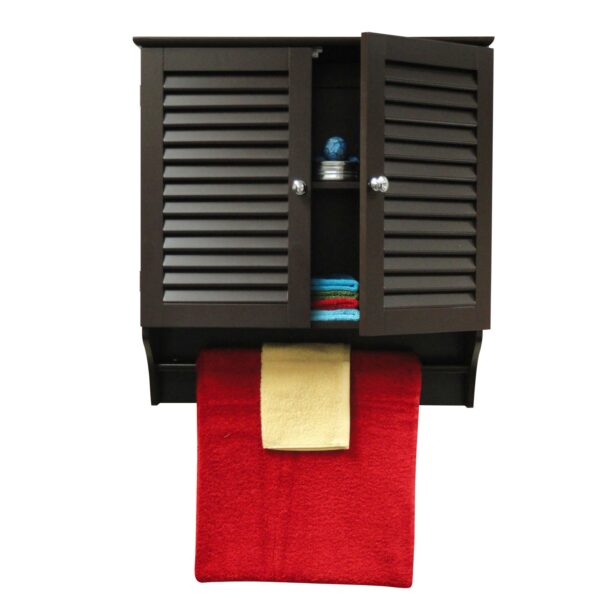 Espresso Wall Mounted Bathroom Cabinet with Shelves and Towel Bar - Image 2