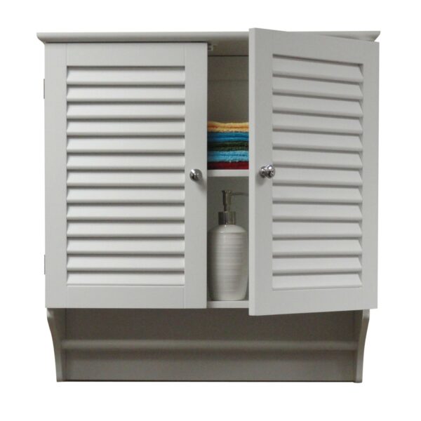 Wall Mounted Bathroom Cabinet with Shelves and Towel Bar in White - Image 2