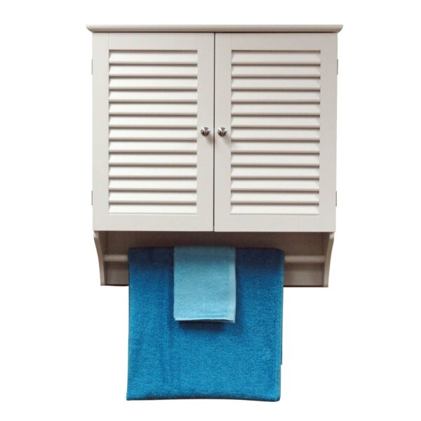 Wall Mounted Bathroom Cabinet with Shelves and Towel Bar in White - Image 3