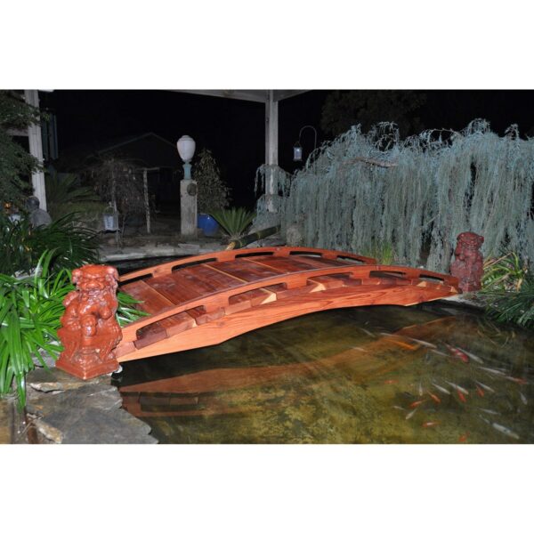 Asian Style Outdoor Functional 6-Ft Wooden Garden Bridge in Sealed Redwood - Image 3